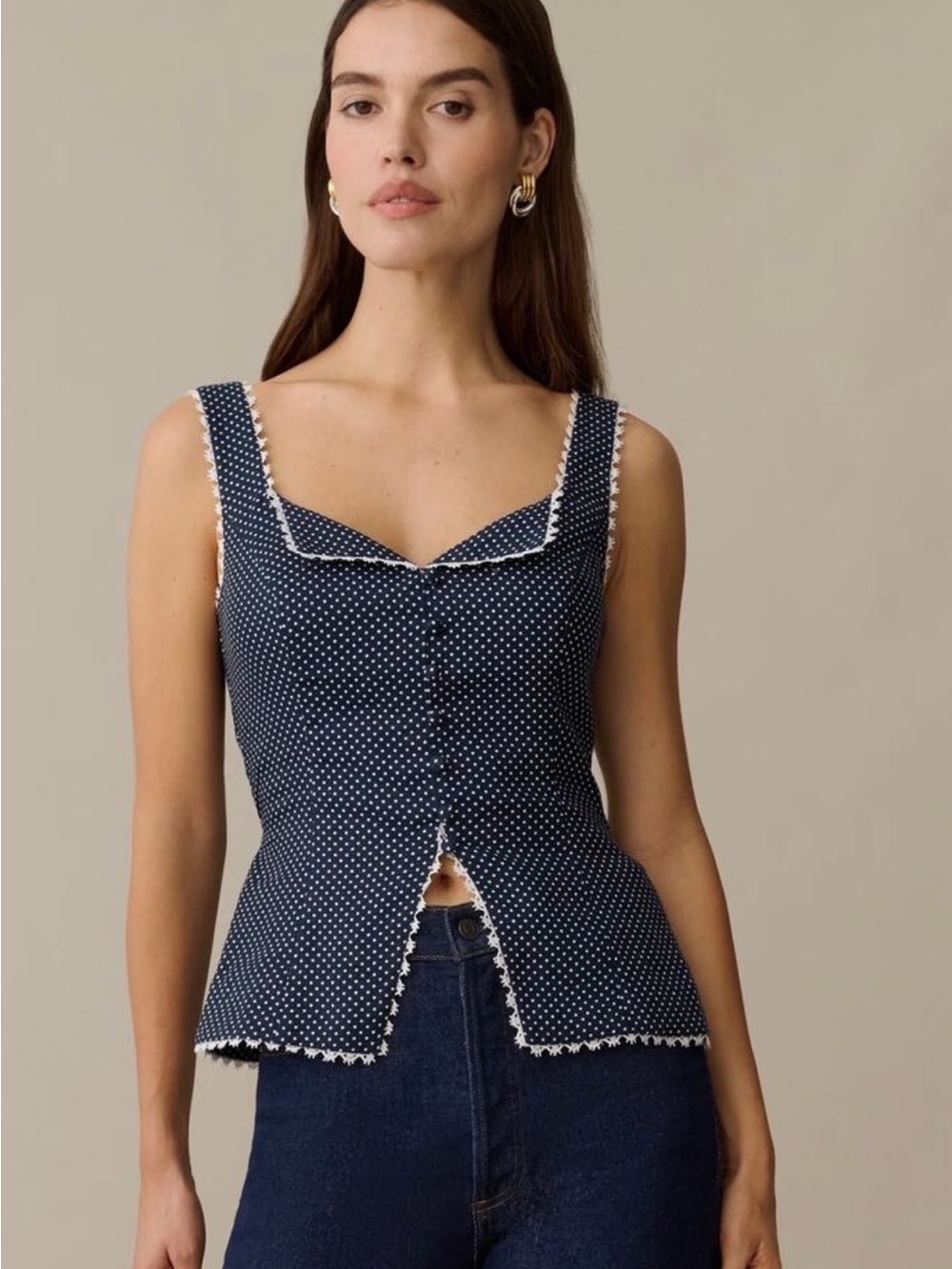 O.P.T Gingham Navy Top NWT Size 8 Few Moda